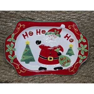 NEW! Home Accents "Ho Ho Ho" Santa Christmas Serving Platter Snack Plate 16"